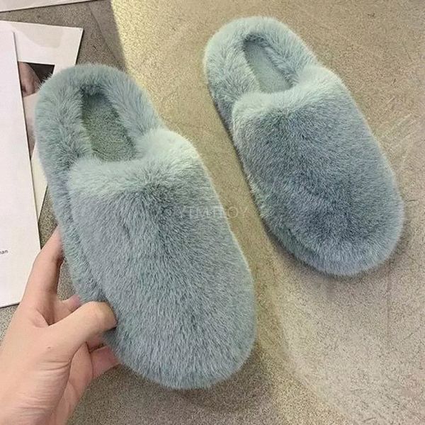 

Winter Women House Zapatillas Mujer Casa Furry Slippers Fashion Faux Fur Warm Shoes Slip on Flats Female Slides Black Plush #O68G