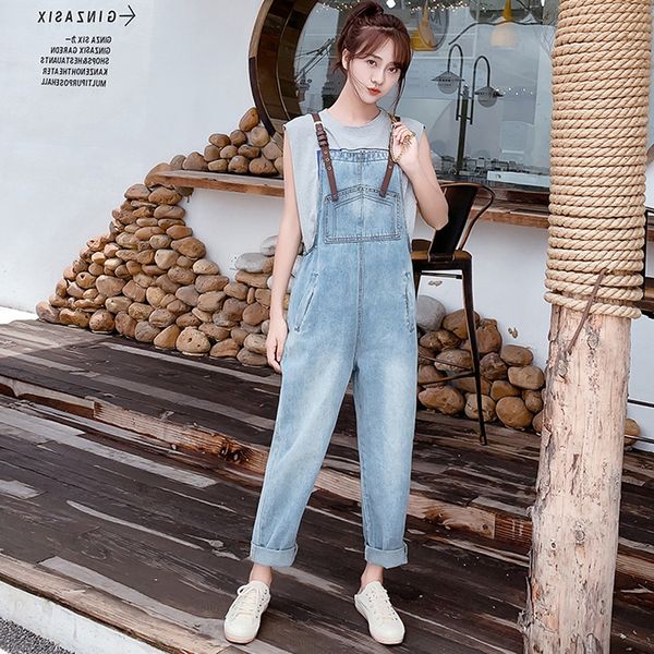 

2021 new breeze pants with shoulder straps cotton denim female spring and autumn korean style all-match age reduction fine 42gd, Blue