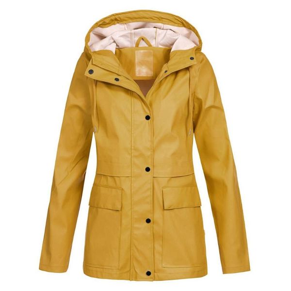 

windbreaker 2020women's solid rain jacket outdoor hoodie waterproof overcoat windproof long coat, Tan;black