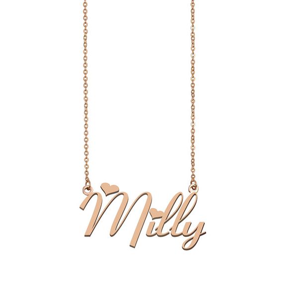

milly name necklace custom nameplate pendant for women girls birthday gift kids friends jewelry 18k gold plated stainless steel, Silver