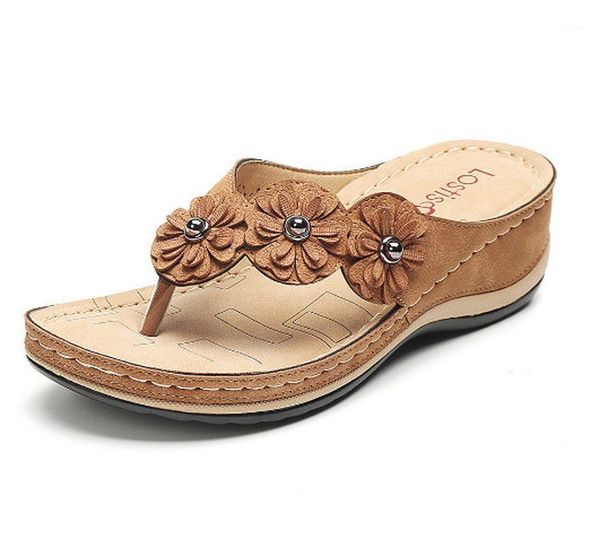 

slippers flip flops women shoes open toe wedge rome woman flowers sandals summer plus size ladies 281, Black