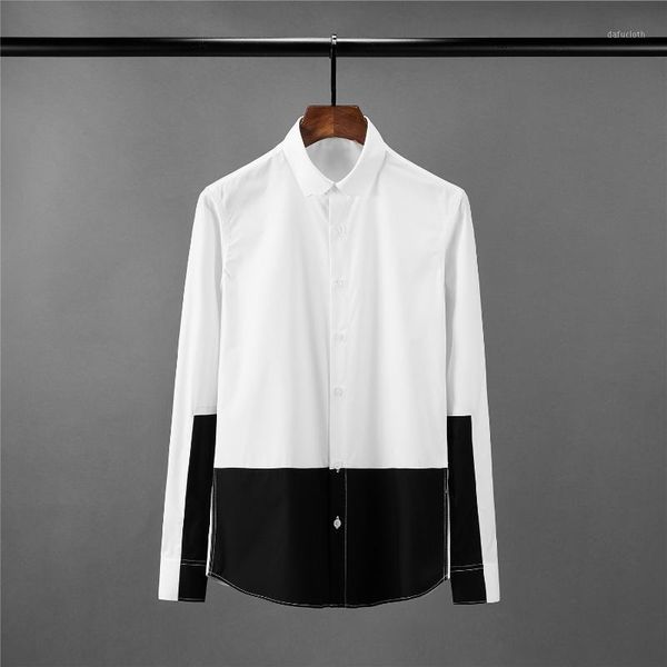 

men shirt luxury black white splicing long sleeve mens dress shirts fashion slim fit shirts man plus size 4xl mens1, White;black
