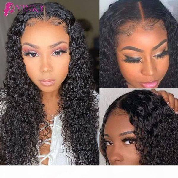 

250 density lace wig t part lace wig water wave human hair 13x4 transparent frontal human hair wigs for black women, Black;brown