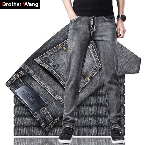 

men's jeans spring and summer classic thin business casual elastic denim trousers male brand grey pants1, Blue