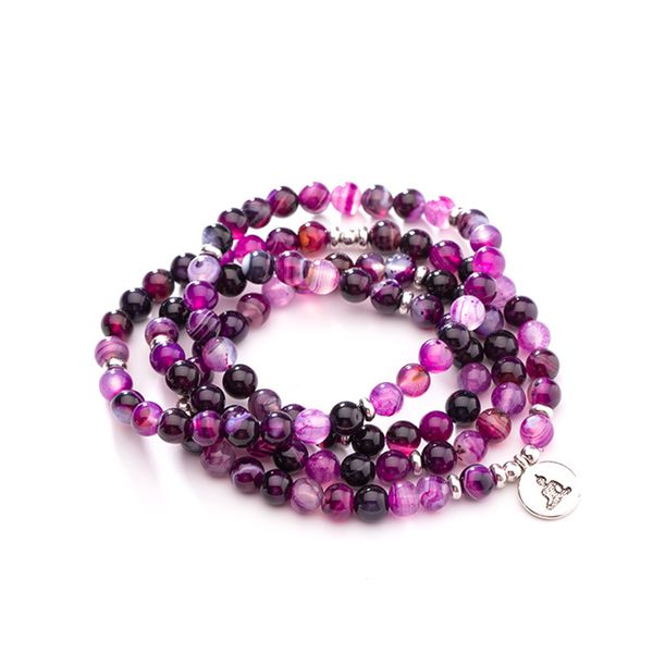 

new design 8mm natural purple line onyx bracelet 108 mala buddha pendant bracelet chakra necklace yoga prayer dropship, Black