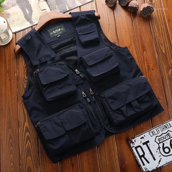 

men's vests summer multi pocket classic waistcoat men sleeveless unloading solid coat work vest pographer tactical jacket outerwear1, Black;white