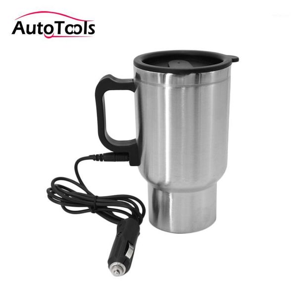 

12v 450ml car heating cup stainless steel electric water heated mug 12v kettle travel mug car kit via