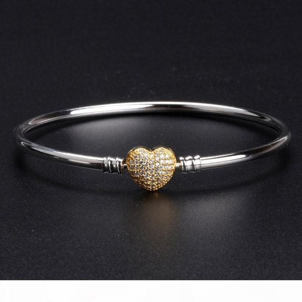 

18k gold heart clasp bangle bracelet sets original box for pandora 925 sterling silver charm bracelets women luxury jewelry, Black