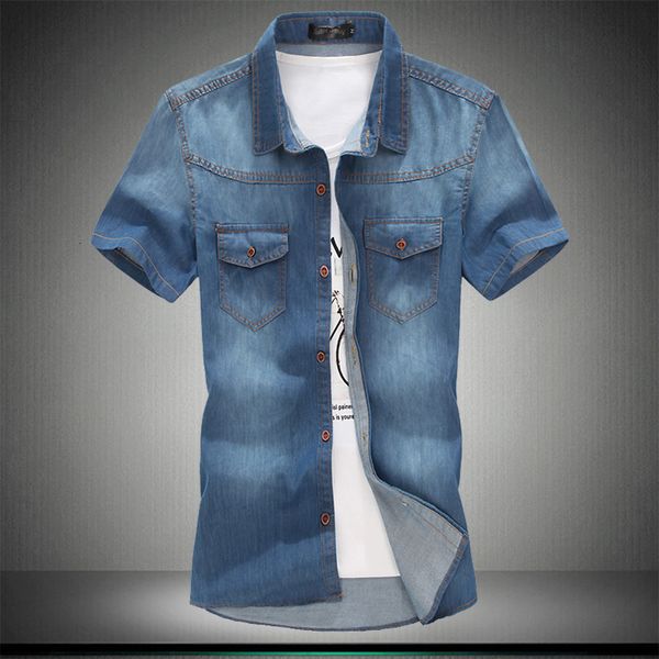 

2021 new plus size 5xl 6xl 7xl 8xl denim cotton for men short sleeves summer style fashion casual clothing shirt 0gki, White;black