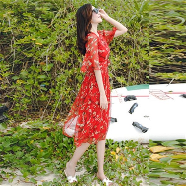 

2021 new summer bohemian flower beach girl chiffon a party plus size women's clothes dressed as mujer fy405 uo9c, Black;gray