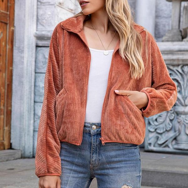

women outerwear autumn winter rib pocket stand collar coat warm flannel jacket outerwear long sleeve jacket overcoat plus size, Black;brown