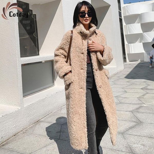 

cotday lamb fur genuine shearing coat winter warm england style camel 2021 new fashion women natural wool outerwear fur coat, Black