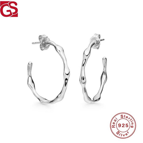 

GS 925 Sterling Silver Pendientes Boucle Oreille Femme 2021 Bamboo C-shaped Stud Earrings For Women Fine Jewelry Gift For Party, Golden;silver