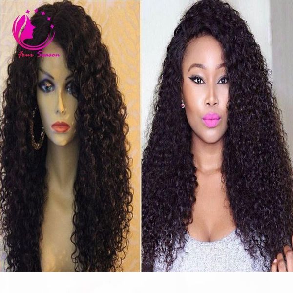 

2017 new arrival virgin unprocessed full lace wig 130-180% density glueless lace front wigs brazilian kinky curly human hair wigs for blacks, Black;brown