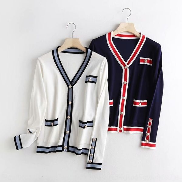 

kll82 a2sy-2641 women's with casual autumn new women's clothing cardigan autumn contrast 2020 color contrast wear knitted comparis, White;black