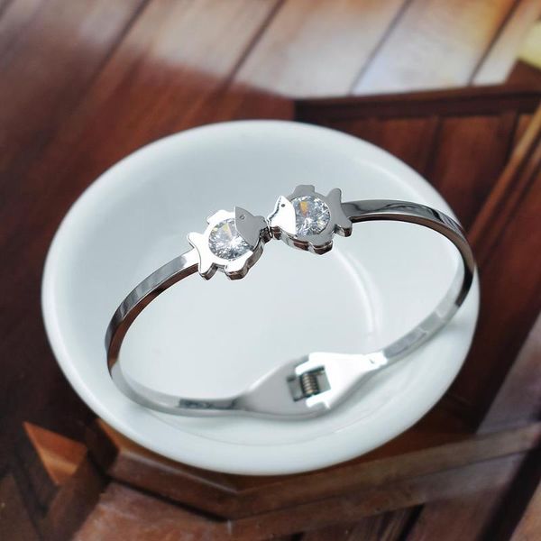 

kiss fish lover couple jewelry cuff bracelets bangles 316l stainless steel bracelets for women gift, Black