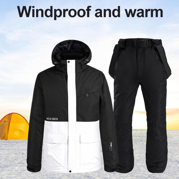 

skiing suits thicken warm ski suit men women winter windproof waterproof snowboard jacket pants male plus size s-3xl