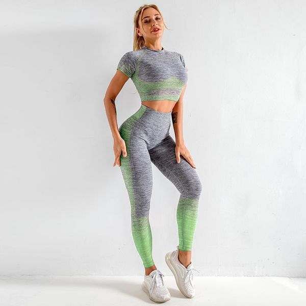 

seamless rib yoga set sport workout women 2 piece set fitness tight long sleeve leggings workout gym suit fitness sets jllmpt outer007