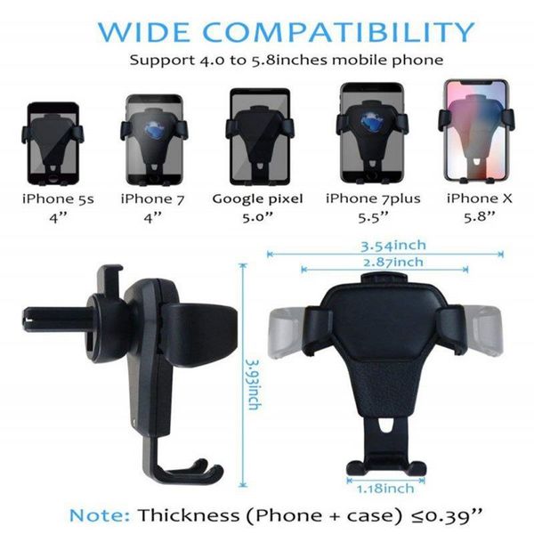 

для iphone samsung xiaomi huawei универсальный автомобиль держатель телефон стенд гравитационный автомобиль воздушная вентиляция монтаж клип