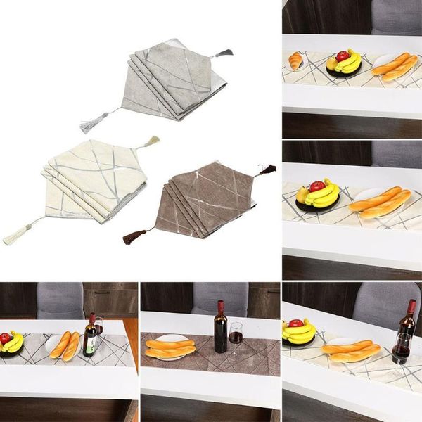 

nordic tassel table runner linen irregular line pattern bed flag tablecloth