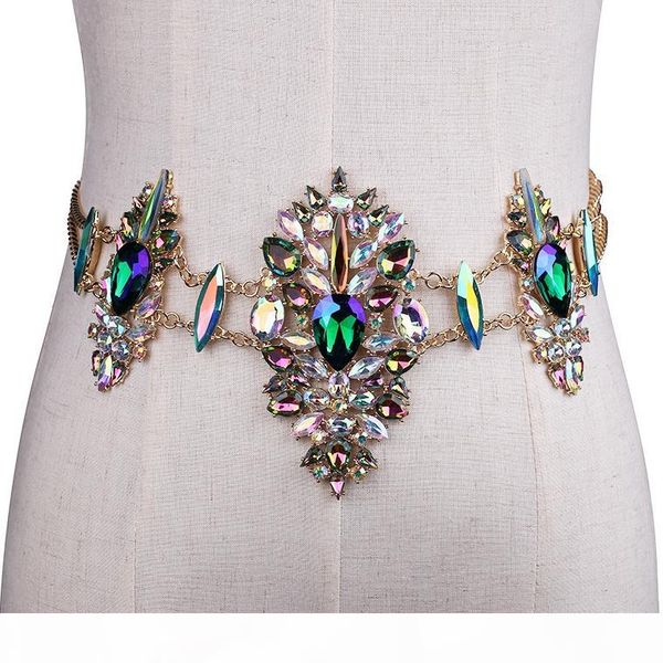 

2020new metal chain belts women's diamante crystal chain belt full rhinestone bride wide bling female crystal waist belt accessories, Black;brown