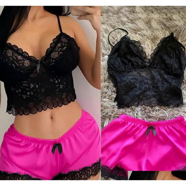 

pajamas women lace lingerie summer sleepwear satin thin v-neck cute backless pyjamas women pijama mujer 2xl, White;black