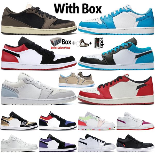 

2020 with box jumpman low og unc travis scotts 1 1s mens basketball shoes designer obsidian paris chacigo trainers sports sneaker size 36-45