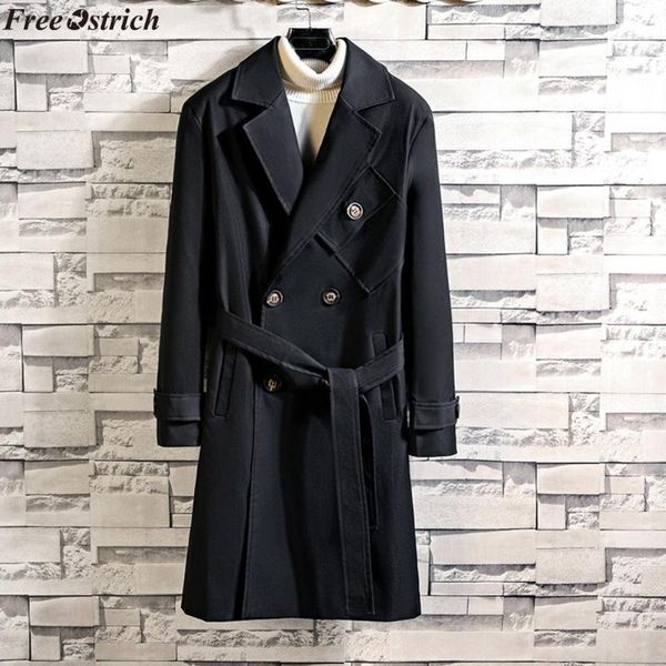 

ostrich men's autumn and winter casual jacket long-sleeved large size long coat men's solid color long jacket wild coat, Black;brown
