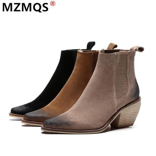 

leather vintage ankle boots for women high heel keep warm boots pointed toe winter fashion casual woman botas mujer, Black