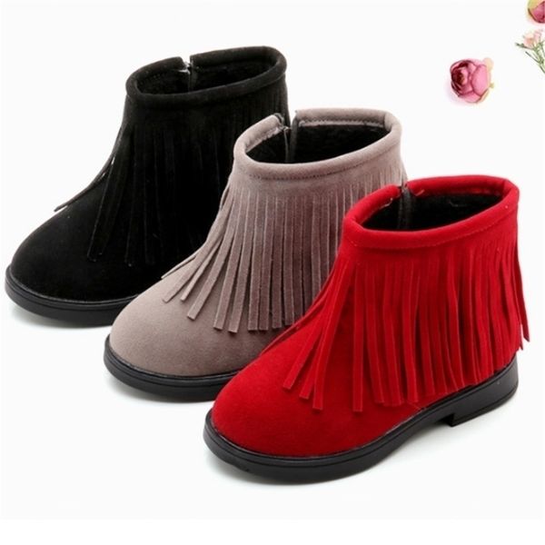 

girls boots autumn winter girls shoes tassel kids boots for girls little children ankle snow boots size 27-37 bota infantil y200104, Black;grey