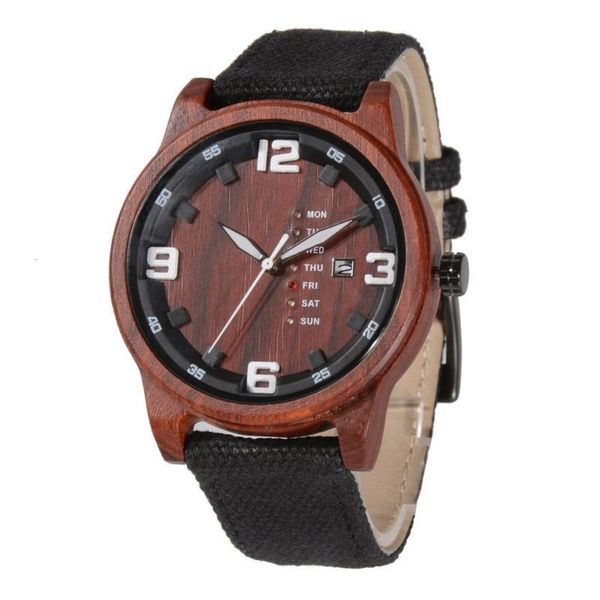 

men's calendar week wooden casual watch canvas belt wooden watch hot, Slivery;brown