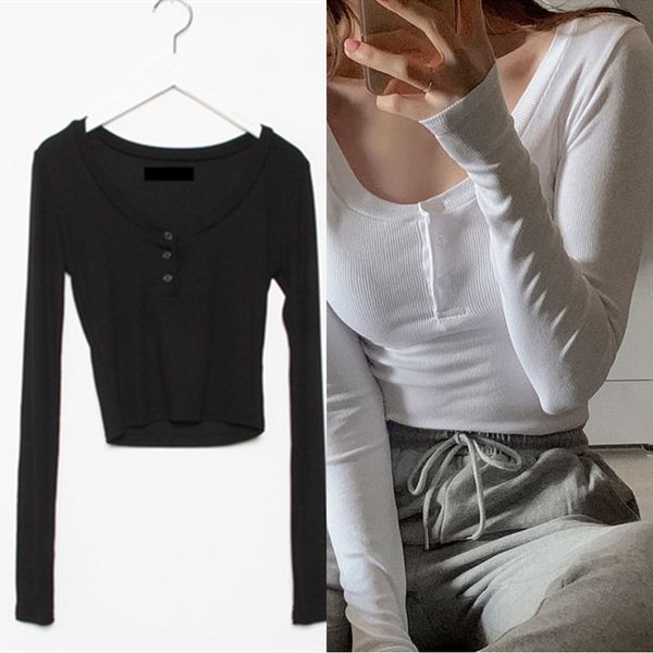 

cbuuh short 2020 spring and autumn new slim low chest jacke show slim figure long sleeve bottomed t-shirt jacket korea jacketjacket shor, White