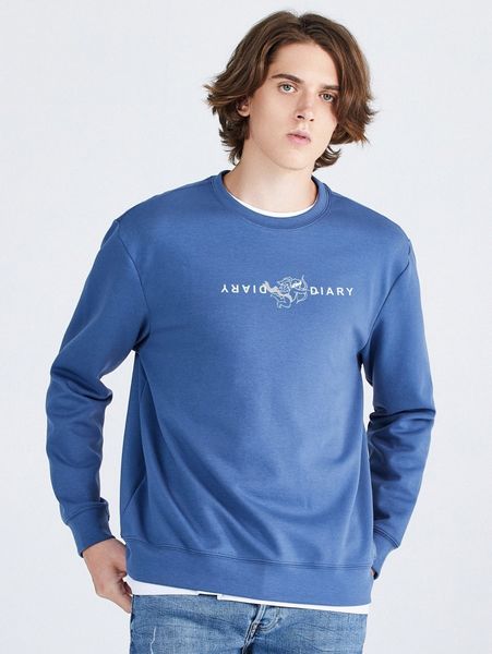 

men letter & cupid print round neck pullover o8e7#, Black