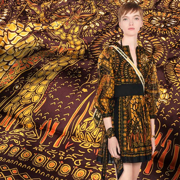 

women's giraffe printed polyester fabric, women's fashion clothing, 145 cm width per meter, clothing8uy, Black;white