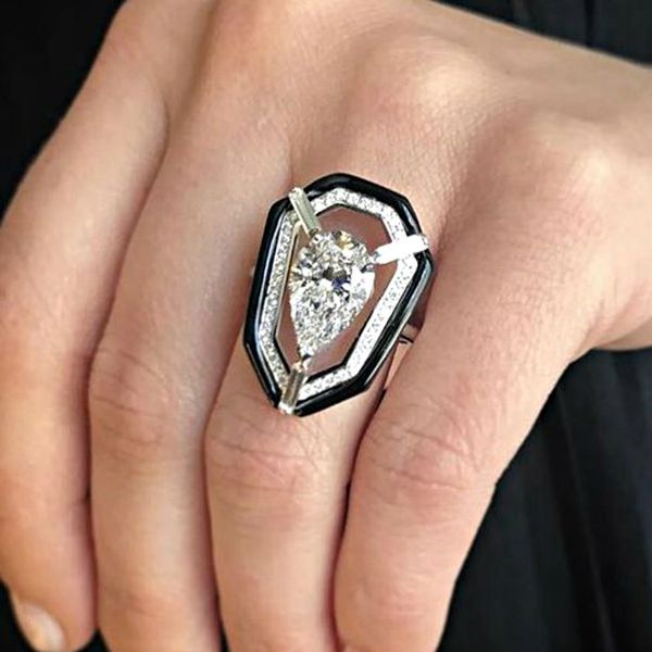 

2020water droplets wish inlaid zircon ring bicolor new european and american fashion rings for men an, Golden;silver