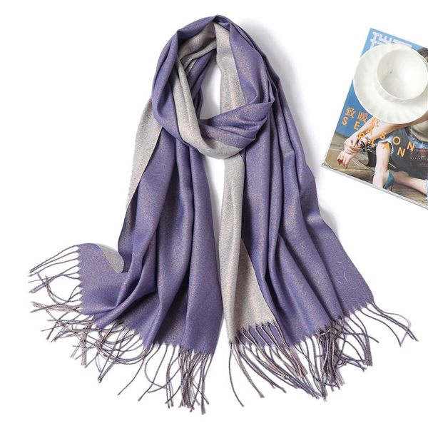 

2020 зимний шарф женщины твердые кашемира как пашмины кисточкой теплый шарф толстый шали и палантины lady блестящая double side bufanda wmtu, Blue;gray