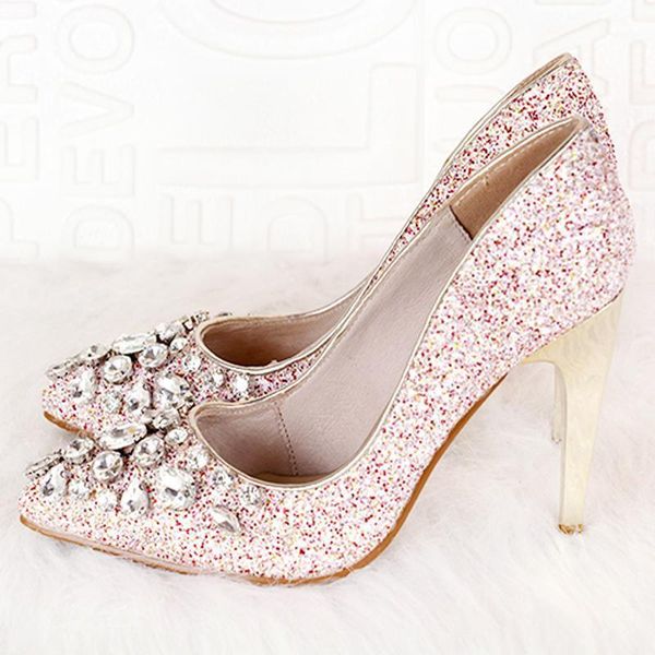 

bling bling leather rhinestone wedding dress shoes women plated heels pointed toe ladies sequins pumps ladies high heels1, Black
