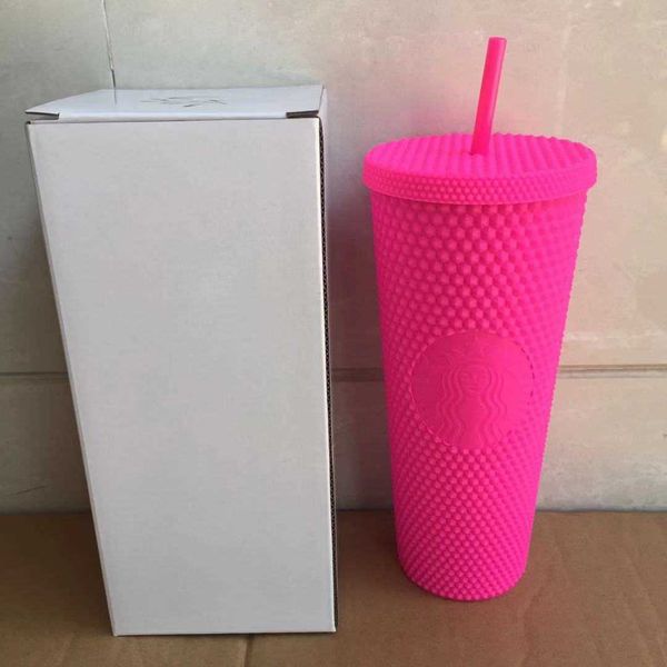 

2021 starbucks studded cup tumblers 710ml matte barbie pink plastic mugs with strawusxgusxg