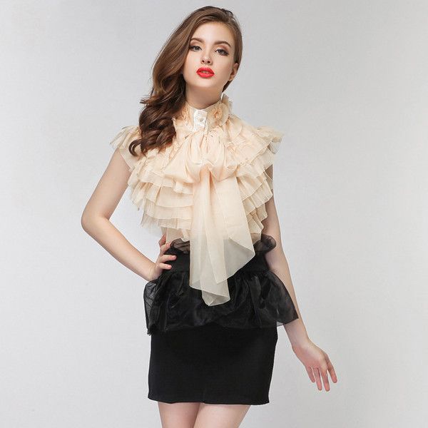 

2021 new sleeveless blouse ladies brand new track fashion designer of women cascading ruffles bow blunt regards sr7f, White