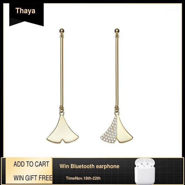

thaya genuine s925 silver ginkgo leaf earrings 14k gold plated earrings zircon charms for women girl fine fashion jewelry gift1, Golden;silver