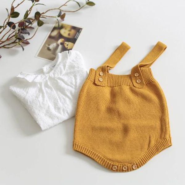 

sodawn baby clothes 2020 new cute solid baby girls boys clothes cotton knitted jumpsuit baby girls clothes children clothing 1021, White