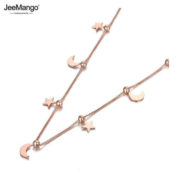 

chokers jeemango bohemia titanium stainless steel moon & star choker necklaces for women girls trendy charm pendant necklace jn19214, Golden;silver