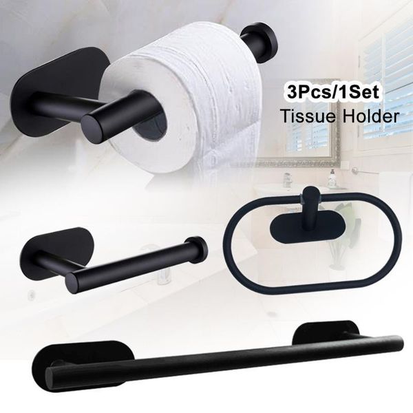 

3pcs shelf home modern self adhesive bathroom hardware set shower towel bar ring stainless steel toilet paper holder accessories1
