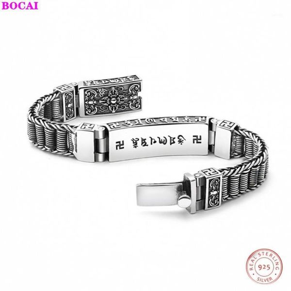 

bocai s925 sterling silver bracelet for men thai silver men's six character truth bracelet pure retro handmade1, Black