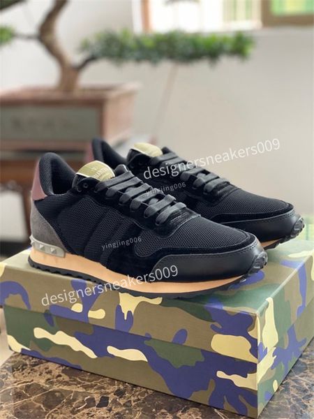 

2022 camouflage sneaker womens mens rivet shoes studded flats mesh camo suede leather casual trainers size38-46, Black