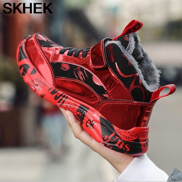 

skhek winter plush sneakers children warm and comfortable boy waterproof boots kids 6 7 8  old for girls shoes, Black