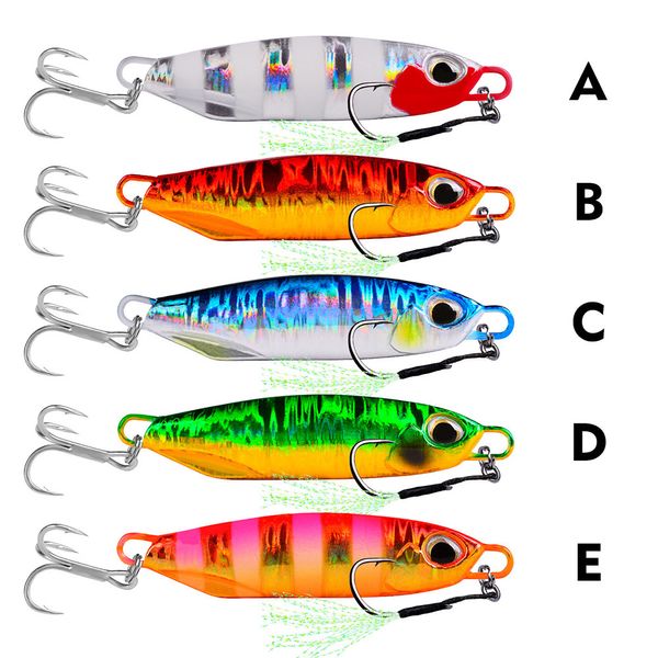 Cucchiai da pesca a 5 colori 7 cm 40 g, esca a lancio lungo e cucchiai da micro jigging ad azione selvaggia con lamina per stampa a caldo laser a corona giapponese 100 pezzi / lotto