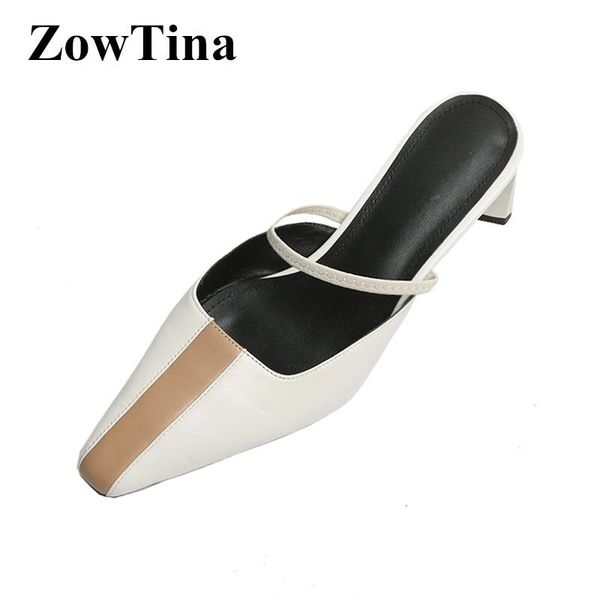 

new 2020 women mixed color mule shoes vintage square toe stilettos 5cm chunky high heels sandalias femmes zapatillas mujer pumps, Black