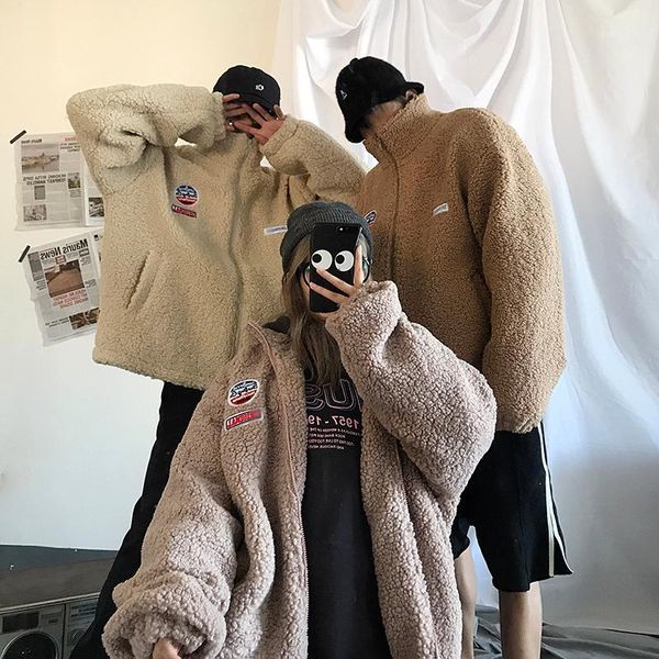 

2019 autumn korean version of european and american style loose casual men's plus velvet thick stand collar cotton coat1, Black