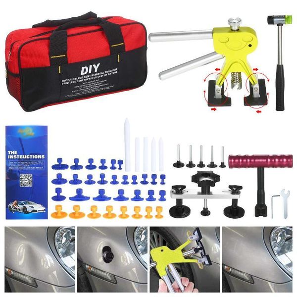 

professional paintless dent puller kit with mallet t bar bridge puller and 41pcs glue tabs glue sticks for car body dent removal1
